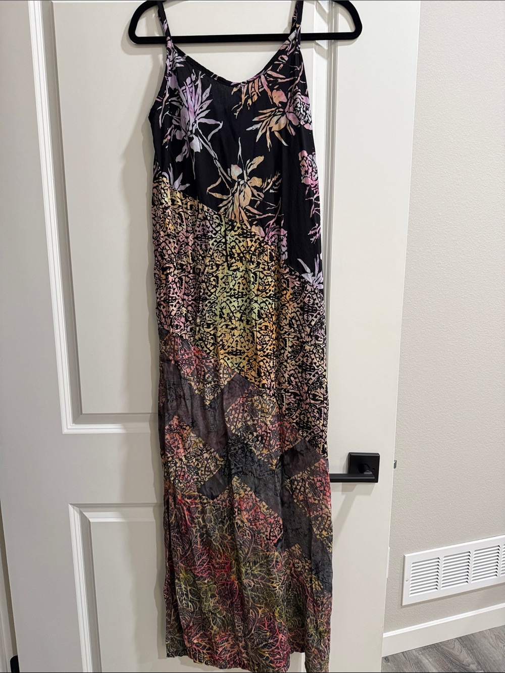 Santiki Black Multi Floral Print Maxi dress sz m